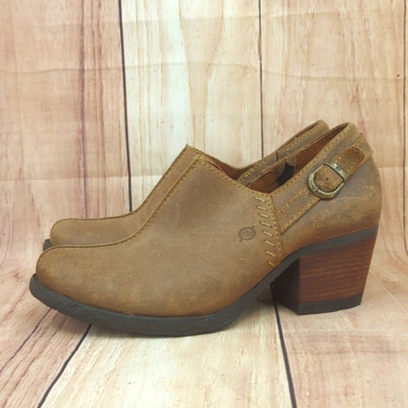 Born Shoes - BORN Western Booties Brown Leather Block Heel Sz 8